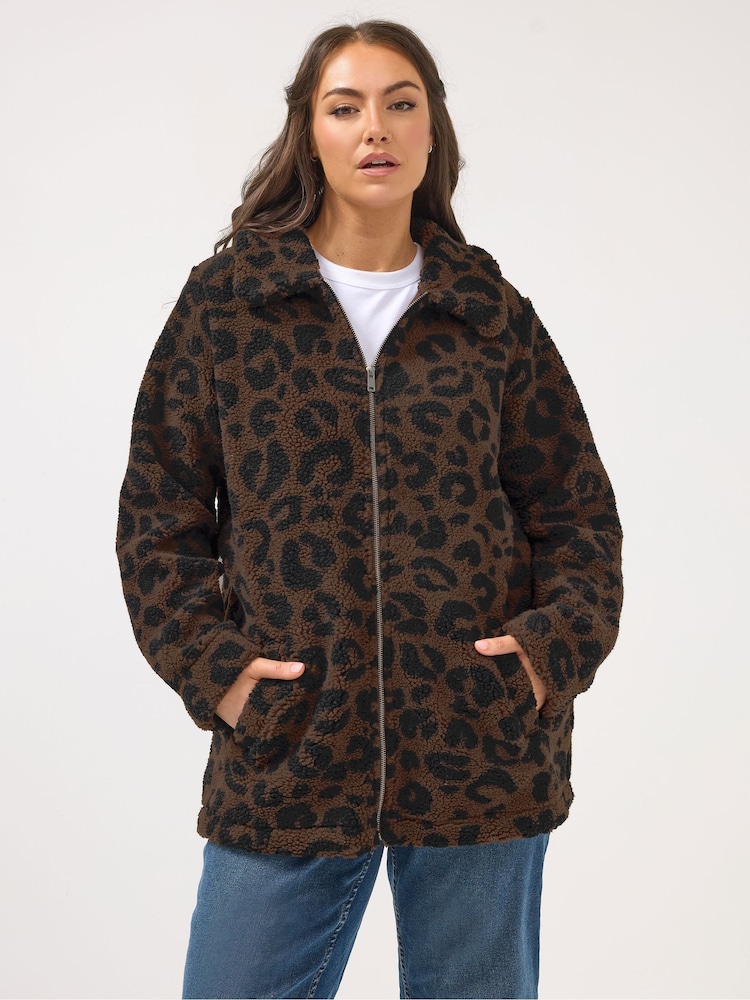 Yours Curve Brown Heavy Borg Zip Thru Fleece - Image 1 of 5 Yours Curve Brown Heavy Borg Zip Thru Fleece - Image 1 of 5