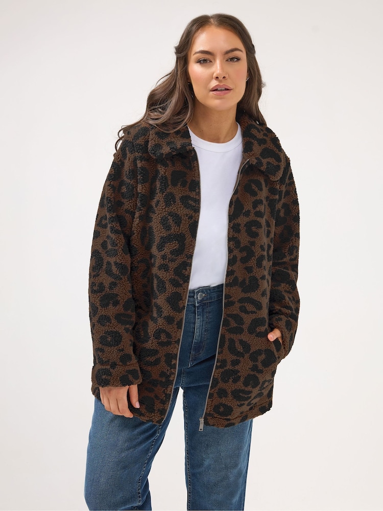 Yours Curve Brown Heavy Borg Zip Thru Fleece - Image 2 of 5 Yours Curve Brown Heavy Borg Zip Thru Fleece - Image 2 of 5