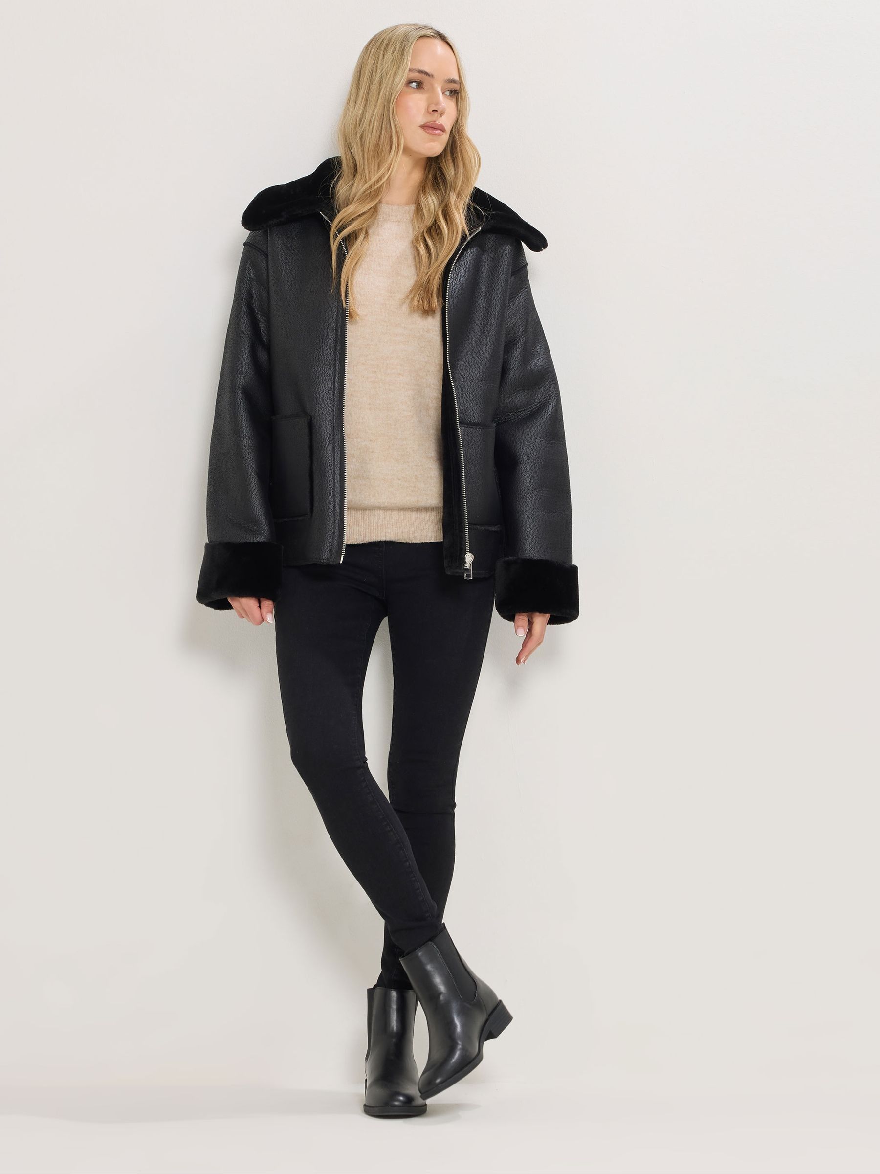 Buy Long Tall Sally Black Faux Fur Trim Zip Through Jacket from