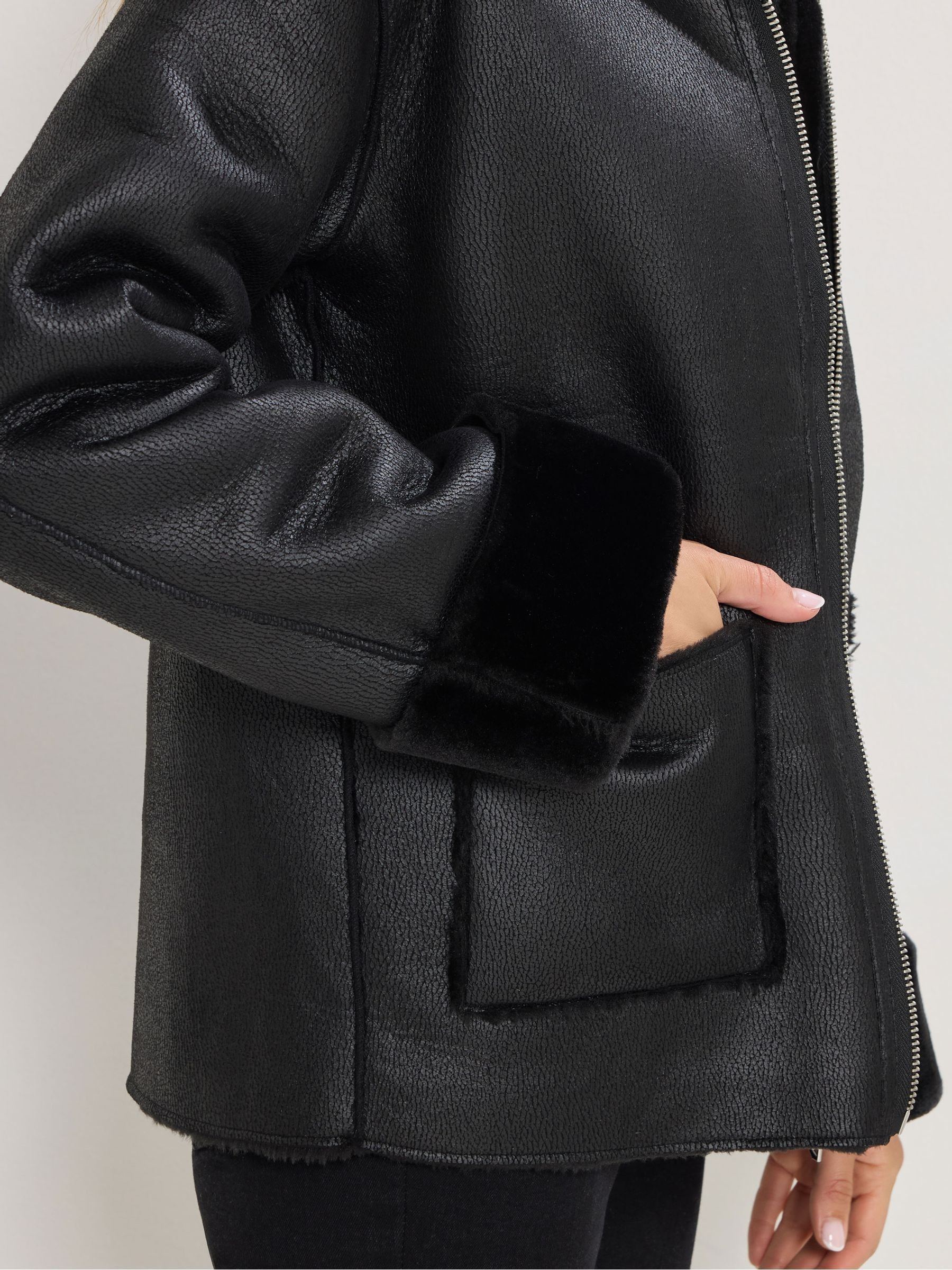 Buy Long Tall Sally Black Faux Fur Trim Zip Through Jacket from