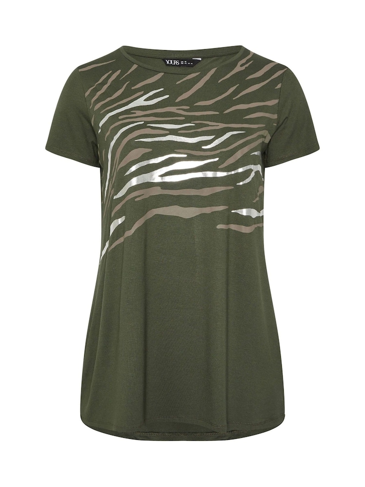 Yours Curve Green Foil Animal Print Top - Image 5 of 5