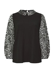 Yours Curve Black Leopard Print Brushed 2-In-1 Top - Image 5 of 5