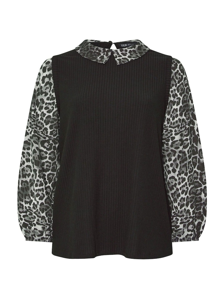 Yours Curve Black Leopard Print Brushed 2-In-1 Top - Image 5 of 5
