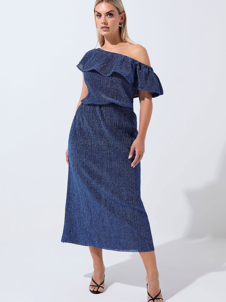 Yours Curve Blue Limited Frill Sparkle Dress - Image 1 of 5 Yours Curve Blue Limited Frill Sparkle Dress - Image 1 of 5