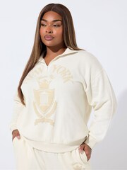 Yours Curve Natural Limited New York Half Zip Sweat Top - Image 1 of 5