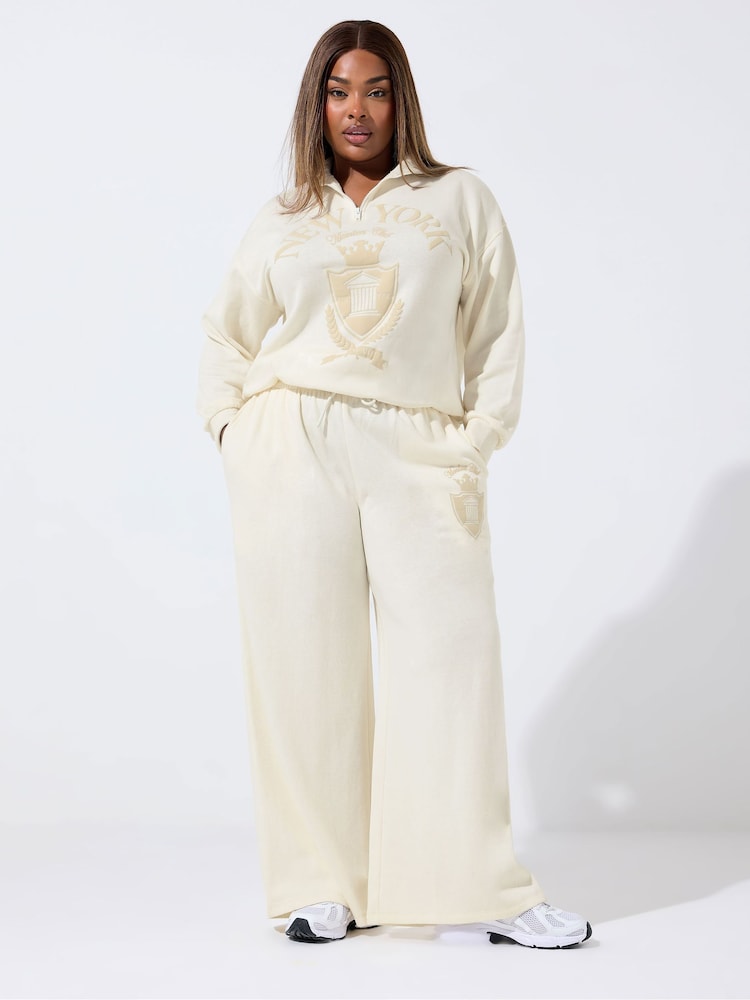 Yours Curve Natural Limited New York Half Zip Sweat Top - Image 2 of 5