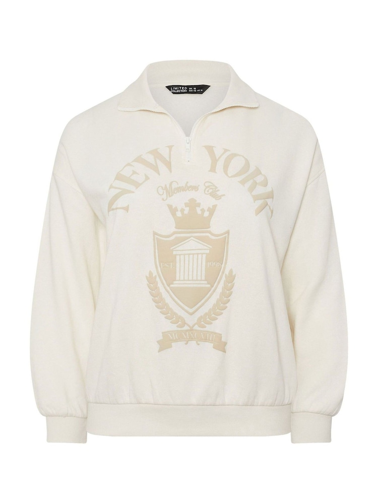 Yours Curve Natural Limited New York Half Zip Sweat Top - Image 5 of 5 Yours Curve Natural Limited New York Half Zip Sweat Top - Image 5 of 5