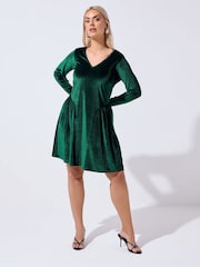 Yours Curve Green Limited Velvet Skater Dress - Image 2 of 5