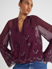 River Island Red Long Sleeve Chiffon Cutwork Blouse - Image 1 of 4