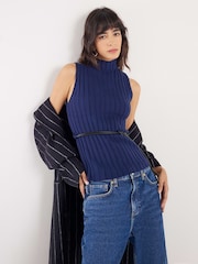 River Island Blue Belted Ribbed Tank - Image 1 of 4