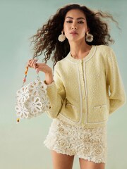 River Island Yellow Boucle Trim Cardigan - Image 2 of 4