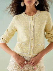 River Island Yellow Boucle Trim Cardigan - Image 4 of 4