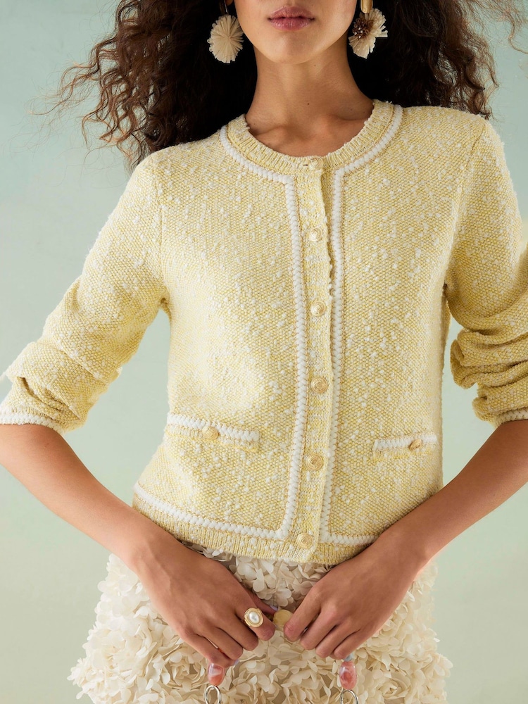 River Island Yellow Boucle Trim Cardigan - Image 4 of 4