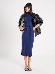 River Island Blue Belted Rib Dress - Image 1 of 4