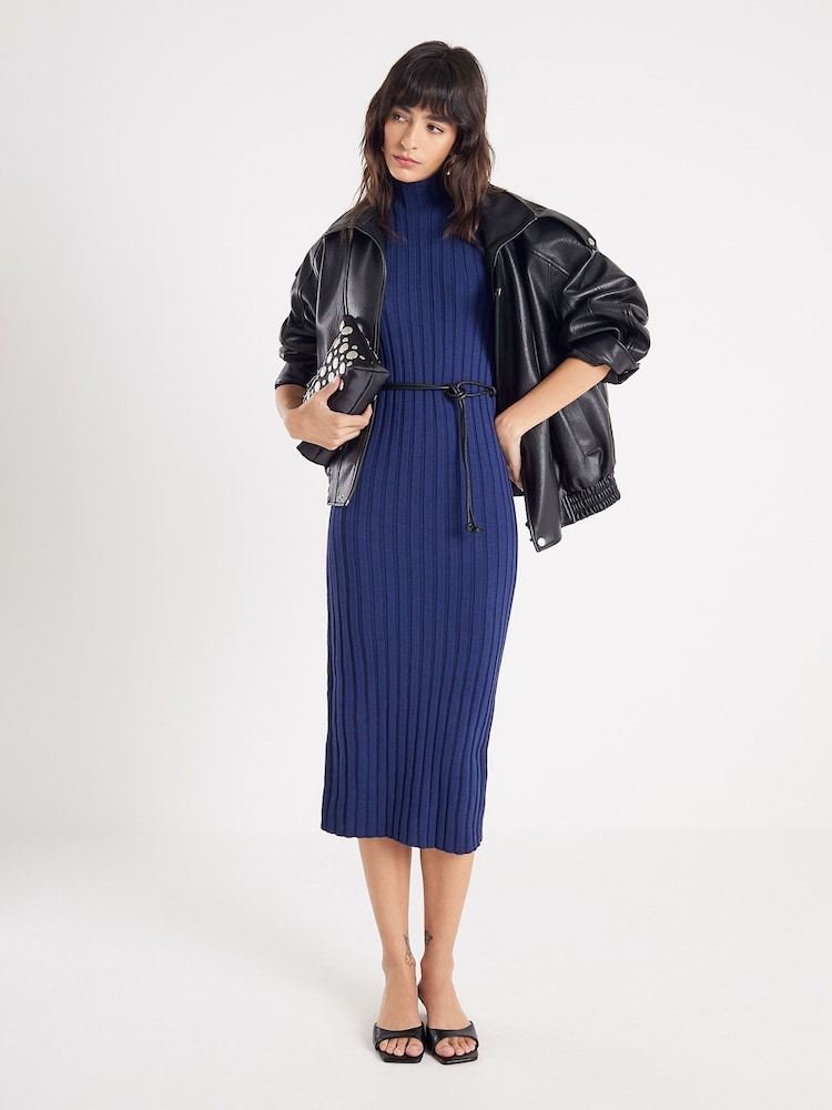 River Island Blue Belted Rib Dress - Image 1 of 4