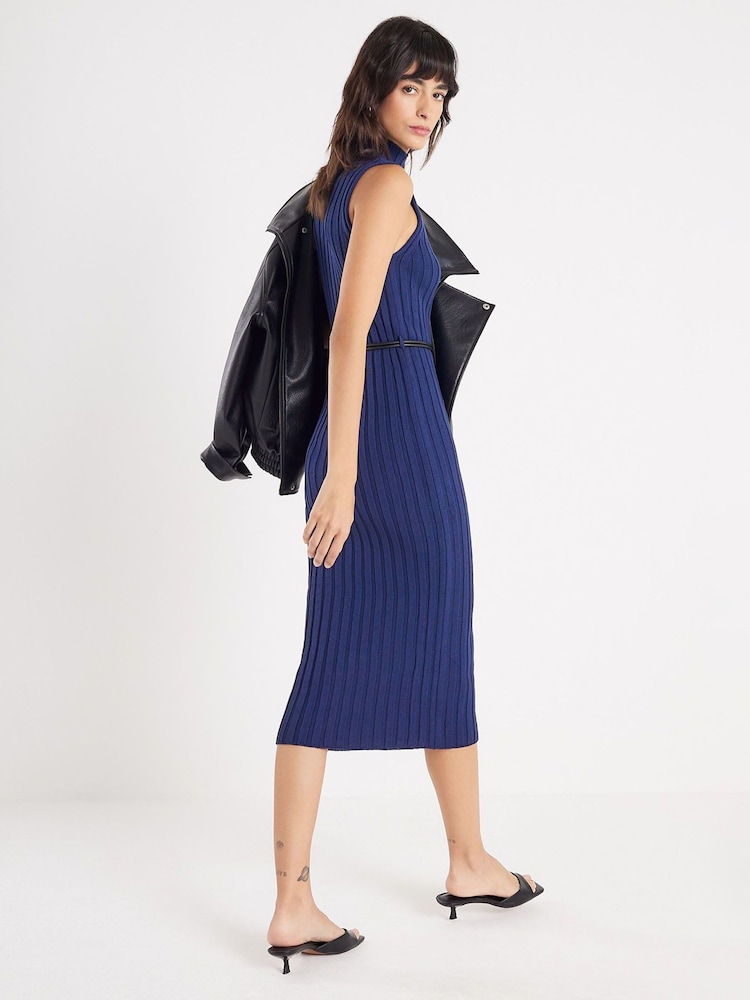 River Island Blue Belted Rib Dress - Image 2 of 4