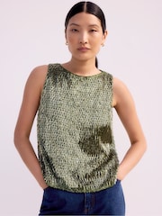 Ro&Zo Green Sequin Shell Top - Image 1 of 3