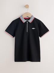 Black Geo Collar Zip Neck Polo Shirt (3-16yrs) - Image 1 of 4