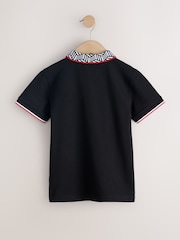 Black Geo Collar Zip Neck Polo Shirt (3-16yrs) - Image 2 of 4