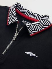 Black Geo Collar Zip Neck Polo Shirt (3-16yrs) - Image 4 of 4