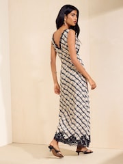 Friends Like These Cream/Black Check Sleeveless Lace Detail Midi Dress - Image 5 of 5