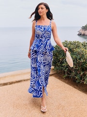 Friends Like These Cobalt Blue Strappy Peplum Hem Midi Dress - Image 1 of 3