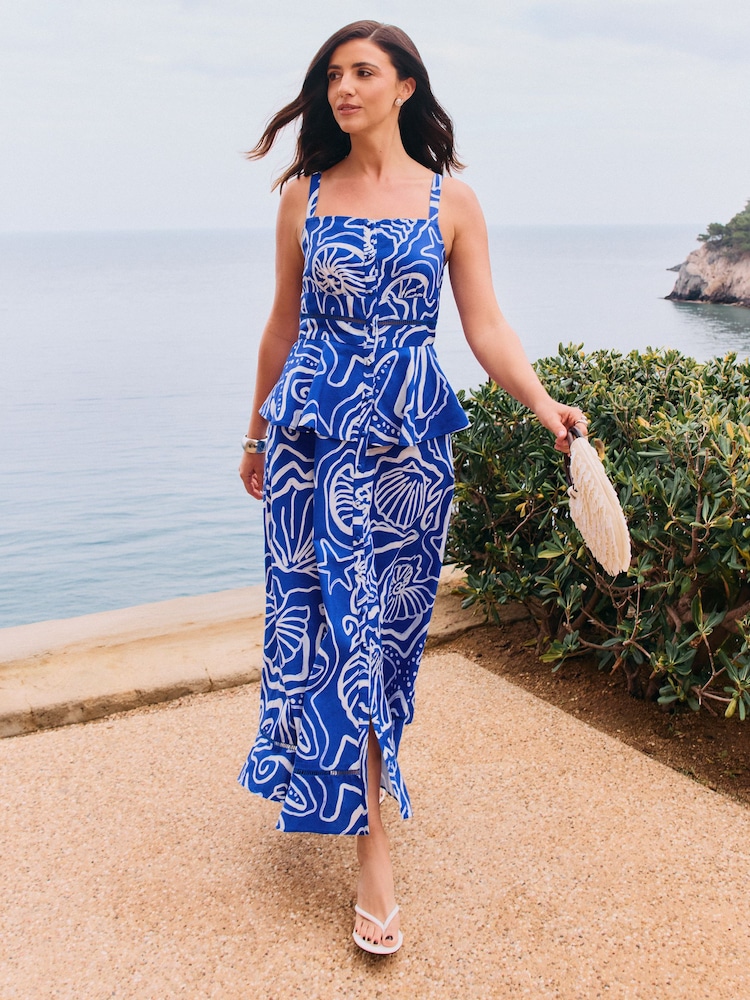 Friends Like These Cobalt Blue Strappy Peplum Hem Midi Dress - Image 1 of 3