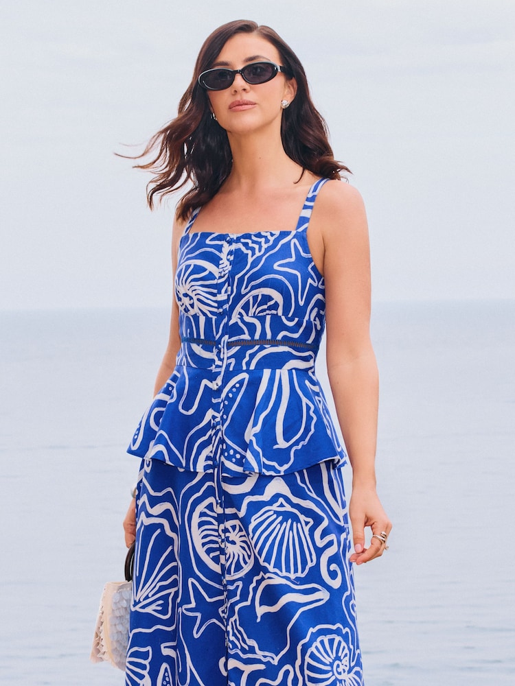 Friends Like These Cobalt Blue Strappy Peplum Hem Midi Dress - Image 2 of 3