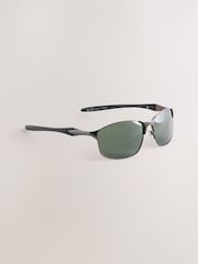 Gunmetal Grey Wrap Around Rectangular Polarised Sunglasses - Image 1 of 3