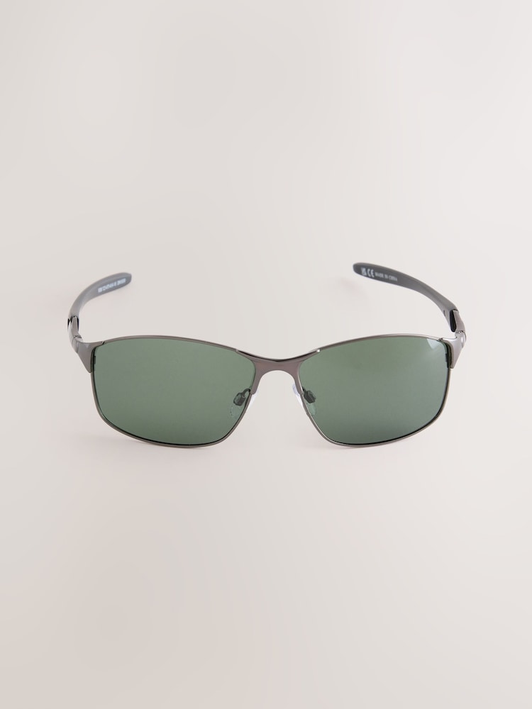 Gunmetal Grey Wrap Around Rectangular Polarised Sunglasses - Image 2 of 3