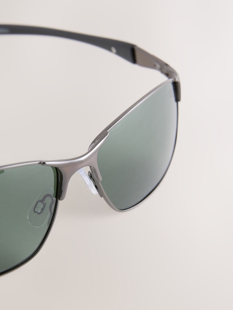 Gunmetal Grey Wrap Around Rectangular Polarised Sunglasses - Image 3 of 3