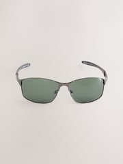 Gunmetal Grey Wrap Around Rectangular Polarised Sunglasses - Image 4 of 5
