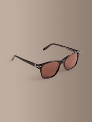 Black/Tortoiseshell Brown Inlay Signature Preppy Acetate Frame Polarised Sunglasses - Image 1 of 4