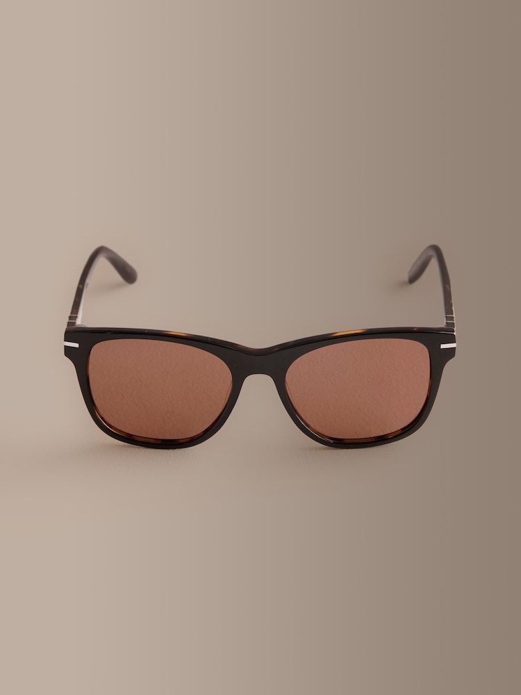Black/Tortoiseshell Brown Inlay Signature Preppy Acetate Frame Polarised Sunglasses - Image 2 of 4