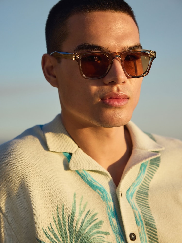 Honey Brown Preppy Chunky Polarised Sunglasses - Image 1 of 1