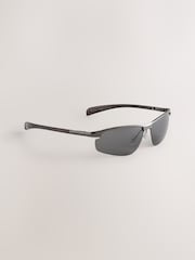 Onyx Black Wrap Around Rectangular Polarised Sunglasses - Image 1 of 3