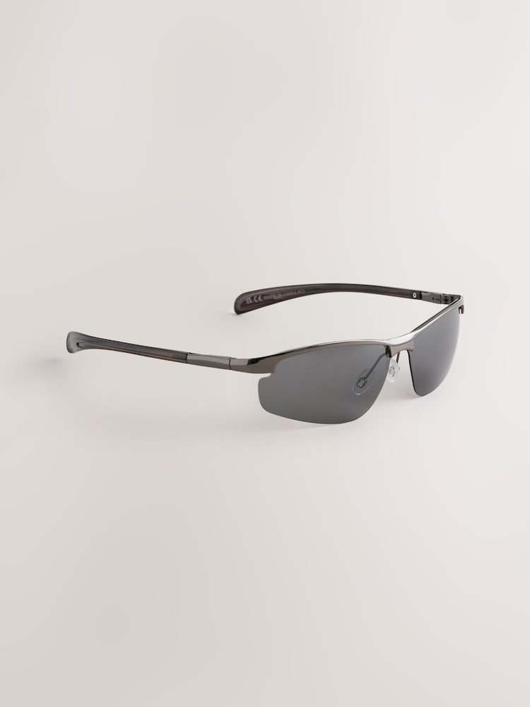 Onyx Black Wrap Around Rectangular Polarised Sunglasses - Image 1 of 3
