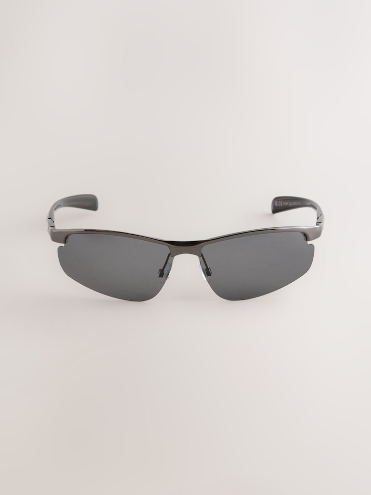 Onyx Black Wrap Around Rectangular Polarised Sunglasses - Image 2 of 3
