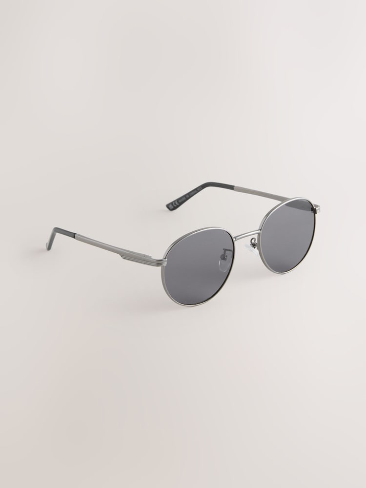 Gunmetal Grey Round Sunglasses - Image 1 of 3