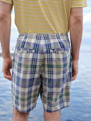 Ivory/Blue Cotton Madras Check Chino Shorts - Image 3 of 5