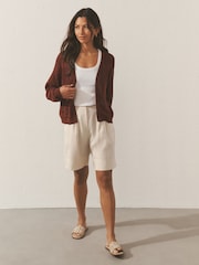 Schokoladenbraun - Palmenmuster-Strickjacke - Bild 2 von 8