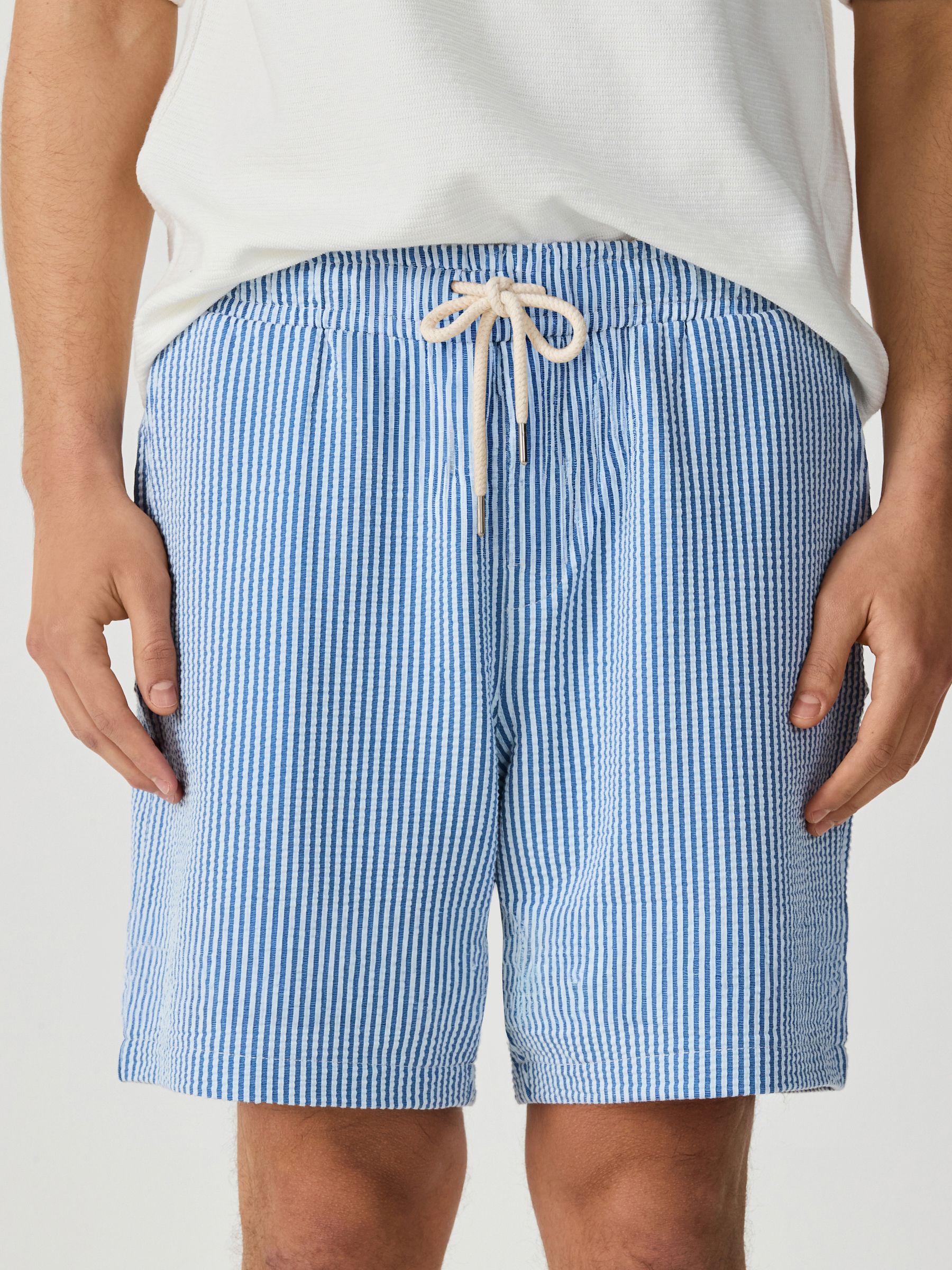 Buy Blue Textured Seersucker Stripe Shorts from Next USA