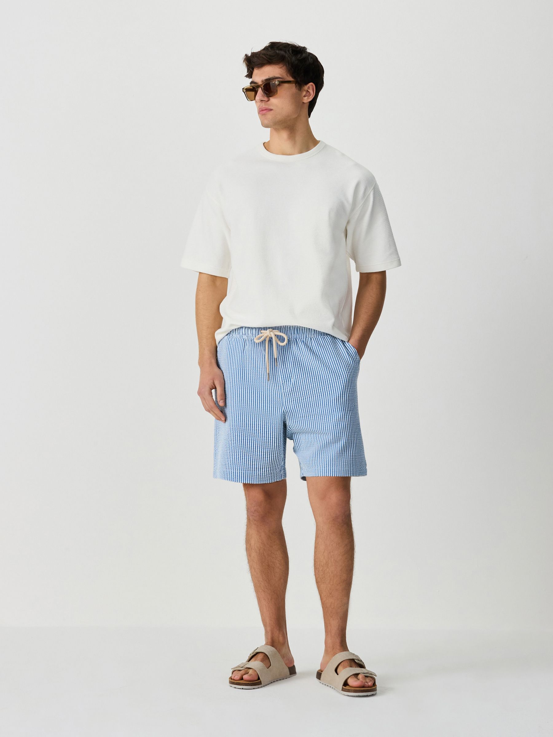 Buy Blue Textured Seersucker Stripe Shorts from Next USA