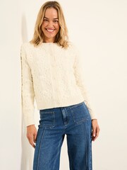 FatFace Ivory Bobble Knitted Cardigan - Image 1 of 6