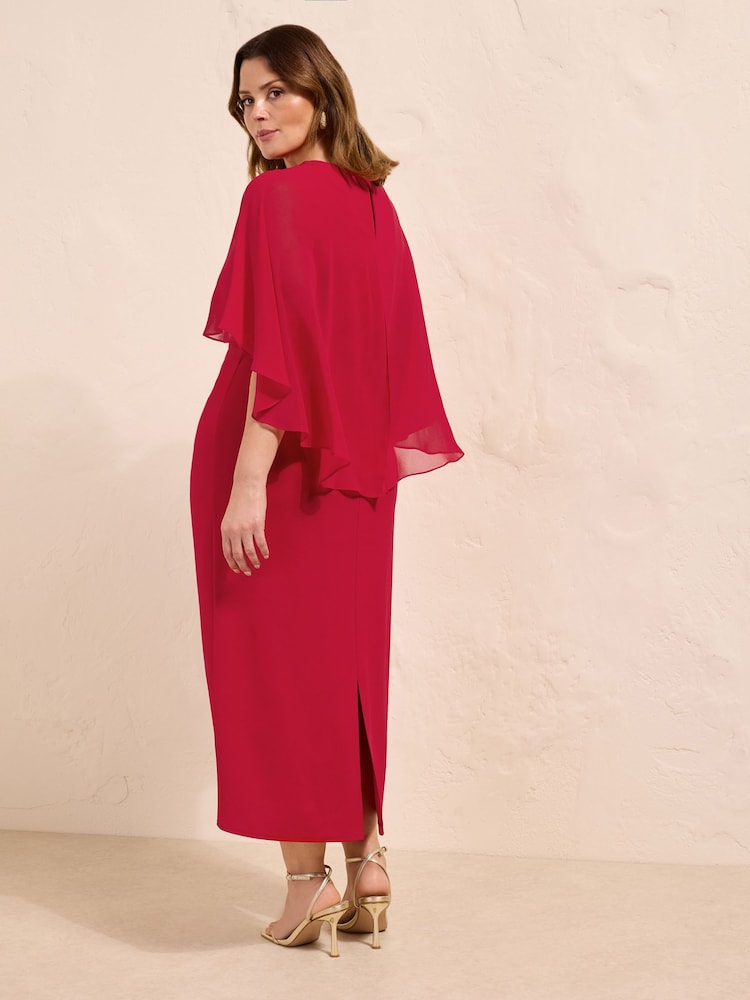Rojo baya - Friends Like These Curve Asymmetric Cape Sleeveless Midi Dress - Imagen 5 de 5