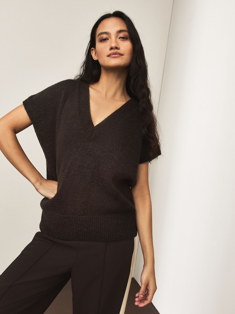 Chocolate Brown Drop Shoulder Knitted Tank Cover-Up - Image 1 of 8