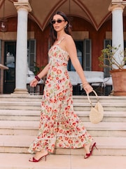 Friends Like These X Lucy Mecklenburgh Orange/White Circle Trim Strappy Midi Sundress - Image 1 of 4