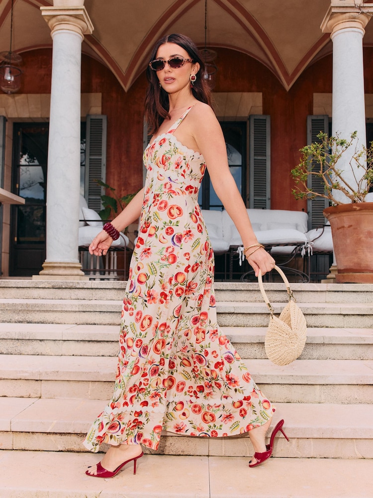 Friends Like These X Lucy Mecklenburgh Orange/White Circle Trim Strappy Midi Sundress - Image 1 of 4