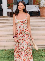 Friends Like These X Lucy Mecklenburgh Orange/White Circle Trim Strappy Midi Sundress - Image 2 of 4