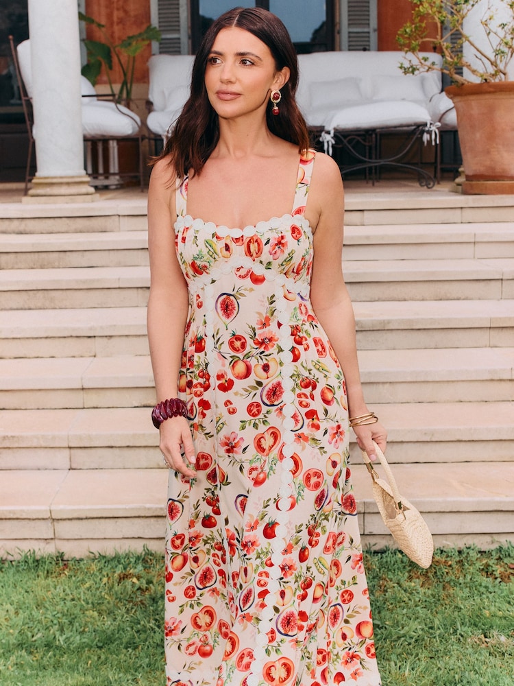Friends Like These X Lucy Mecklenburgh Orange/White Circle Trim Strappy Midi Sundress - Image 2 of 4